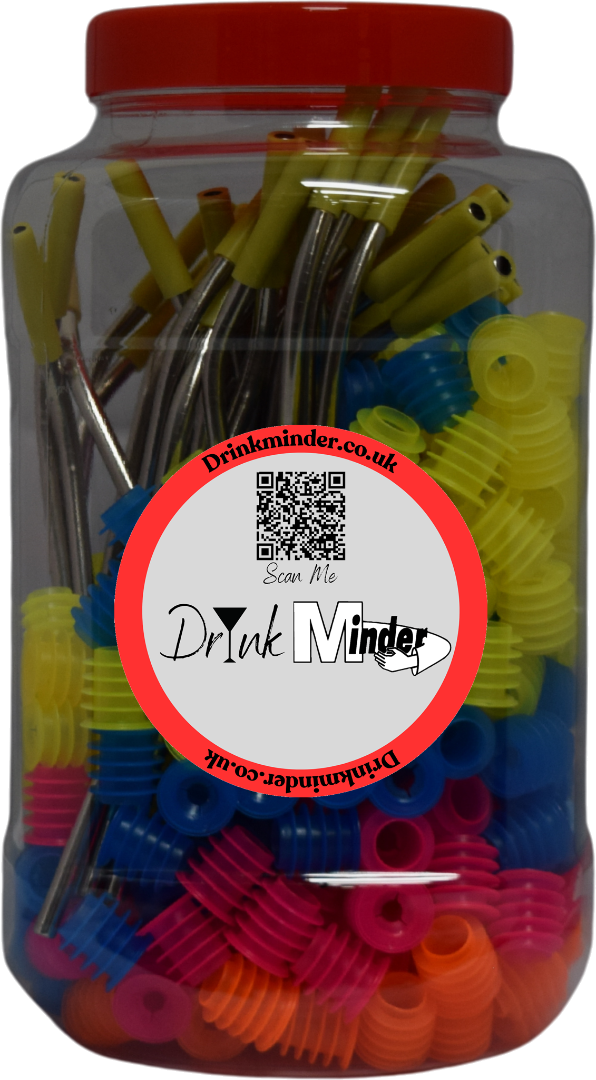 DrinkMinder Tub - 250 Anti Drink Spiking Devices and 50 Straws